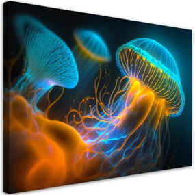 Obraz na plátně, Medúza pod vodou Neon - 90x60 cm