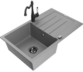 Mexen Bruno, granitový drez 795x495x200 mm, 1-komorový a drezová batéria Carla, šedá, 6513-71-670700-70-B