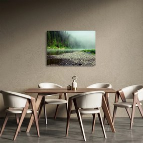 Sklenený obraz - Rieka pri lese (70x50 cm)
