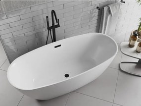 Mexen Luvo Slim, voľne stojaca vaňa 170 × 75 cm, biela lesklá, čierny prepad, 52801707500-70