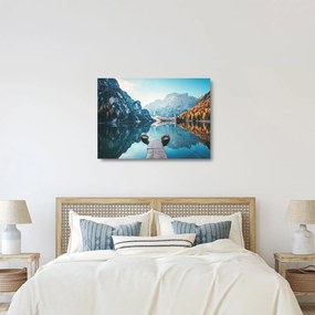 Sklenený obraz - Lode na jazere Braies (70x50 cm)