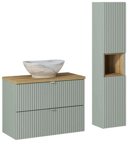 Kúpeľňová zostava Line Reed Green 80 cm so skrinkami a umývadlom zelená/dub evoke