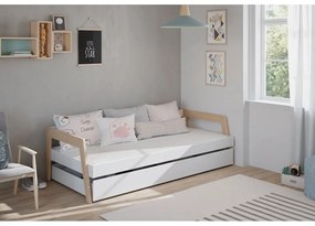 Biela/prírodná detská posteľ z borovicového dreva s výsuvným lôžkom 90x200 cm Carrie – Marckeric