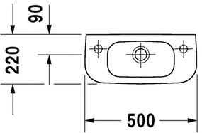 Duravit D-Code - Umývadielko 500x220 mm, otvor pre batériu vpravo, biela 07065000082