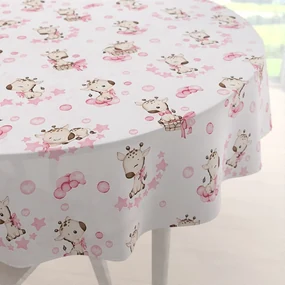 Biante Detský bavlnený okrúhly obrus Sandra SA-438 Ružové žirafy na bielom Ø 130 cm
