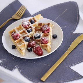 Ľanové prestieranie javorový list džínsová so zlatom 37x37cm