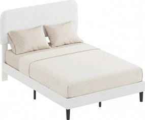 HOMCOM čalúnená posteľ 140 x 200 cm s nastaviteľným čalúneným čelom z teddy fleecu — kovový rám, biela | Aosom