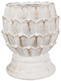 Bielo-zlatý cementový kvetináč v tvare šišky na podstavci M - Ø 15*18 cm