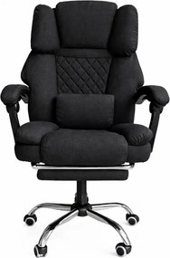 Ergonomické kancelárske kreslo s podnožkou a masážou - čierna textília