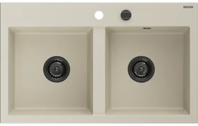 Mexen Hektor, 2-komorový granitový drez 800x480x205 mm, béžová, grafitový sifón, 6521802000-69-B