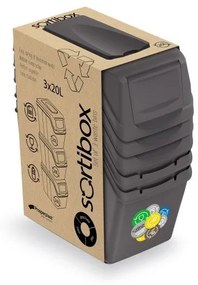 Set košov na triedený odpad, 3 x 20 l, sivá