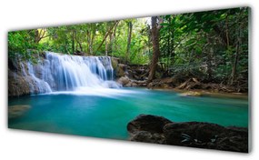 Obraz na akrylátovom skle Vodopád jazero les príroda 125x50 cm