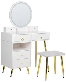 Toaletný stolík so 6 zásuvkami a LED zrkadlom biela/zlatá YVES Beliani