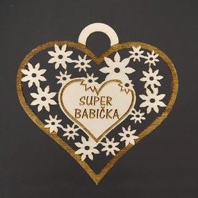 AMADEA Drevené srdce s textom "super babička", 7 cm, český výrobok