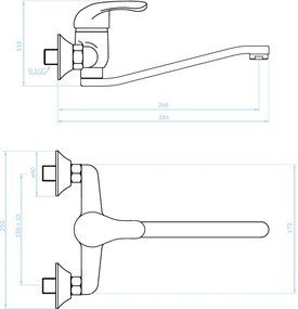 Kuchinox Pedro, nástenná umývadlová/drezová batéria L-268, chrómová, LAV-BQE_080D