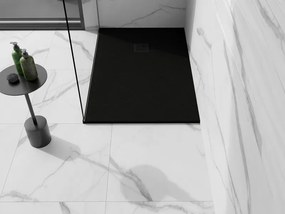 Mexen Stone+, obdĺžniková vanička z minerálneho kompozitu 140 x 80 cm, čierna, čierna krytka, 44708014-B