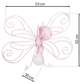 Detské nástenné svietidlo Butterfly, 1x ružové kovové tienidlo, p