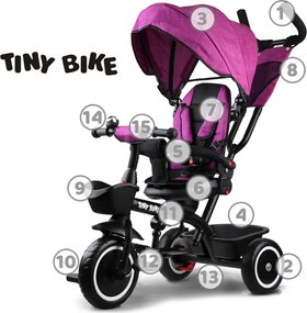 Trojkolesový bicykel Tiny Bike 3v1, ružový, so strieškou SP0650