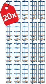 Akcia 20x Regál 180x40x40 cm lakovaný 5-policový, nosnosť 875 kg - modrý