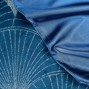 Zamatový stredový obrus s lesklou potlačou modrej farby