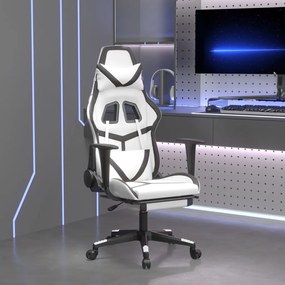 Herná stolička s podnožkou biela a čierna umelá koža