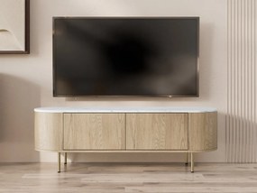 TV stolík / skrinka Nisken 140 2D, Farby: dub cremona / mramor biely + zlatá