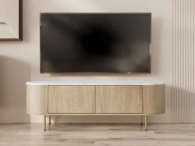 TV stolík / skrinka Nisken 140 2D, Farby: dub cremona / mramor biely + zlatá