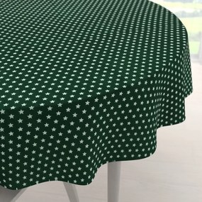 Biante Bavlnený okrúhly obrus Sandra SA-350 Biele hviezdičky na tmavo zelenom Ø 130 cm
