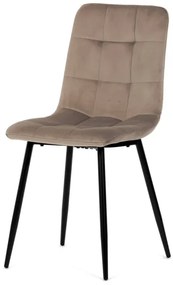 Židle jídelní, krémová sametová látka, nohy černý kov