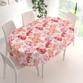 Biante Zamatový oválny obrus Tamara TMR-041 Ružovo-červené pivonky na bielom 120x180 cm