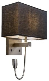 Oceľová nástenná lampa s čiernym tienidlom a čítacím ramenom vrátane LED - Bergamo