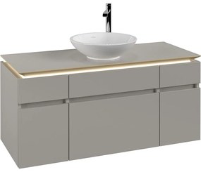 VILLEROY &amp; BOCH Legato závesná skrinka pod umývadlo na dosku (umývadlo v strede), 5 zásuviek, s LED osvetlením, 1200 x 500 x 550 mm, Soft Grey, B578L0VK