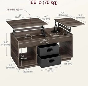 Konferenčný stolík Vasagle Uma s výsuvnou doskou 100 cm tmavohnedý