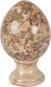 Béžové keramické vajíčko s kvetmi Margaus M - Ø 12*19 cm