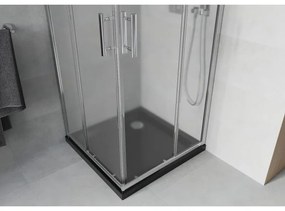 Mexen Rio, štvorcový sprchovací kút s posuvnými dverami 90(dvere) x 90(dvere) x 190 cm, 6mm sklo námraza, chrómový profil + čierna sprchová vanička SLIM, 860-090-090-01-30-4070