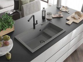 Mexen Omar, 1-komorový granitový drez 800x480x210 mm, šedá, grafitový sifón, 6520801005-71-B