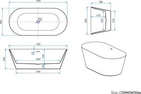 Erga Rhea, voľne stojaca vaňa 170x80 cm + odtoková zátka, biela lesklá, ERG-RHEA-170080-WH-WH
