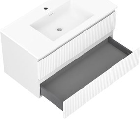 Mexen Rivel, kúpeľňová skrinka 90 cm s umývadlom Otis, 2 zásuvky, drážkovaná, biela matná, 91A20-09047-2-BFF01-W18M01