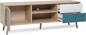TV skrinka Cuba, dub/biela/šedá/petrolejová