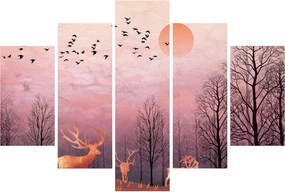 Obraz - Jelene v žiare zapadajúceho slnka (150x105 cm)