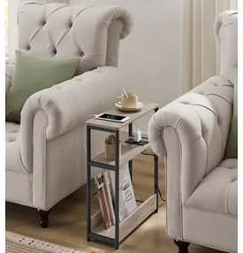 Odkladací stolík ROD s vstavanou zásuvkou a USB portami, hnedá/čierna