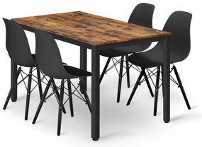 Jedálenský stôl TESSA rustikálny so štyrmi stoličkami OSAKA čierne
