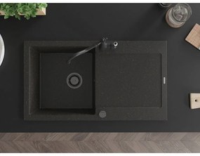 Mexen Leo, granitový drez 900x500x190 mm, 1-komorový a drezová batéria Carla, čierna-zlatá metalíza, 6501-75-670700-70-B