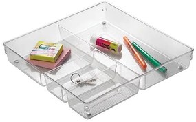 2. akosť - Organizér, vložka do zásuvky, transparentný FLEXI, 4 priehradky, celkom 31x31 cm