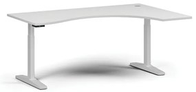 Výškovo nastaviteľný stôl, elektrický, 675-1325 mm, ergonomický pravý, doska 1800x1200 mm, biela podnož, biela