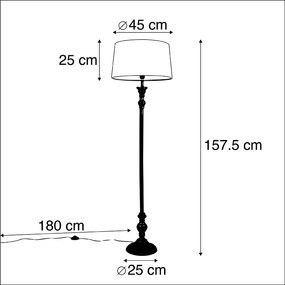 Stojaca lampa čierna s tienidlom z ľanu bielej farby 45 cm - Classico