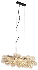 Dizajnová závesná lampa čierna s jantárovým sklom 8-svetlá - Uvas
