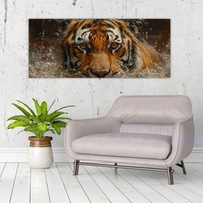 Obraz - Portrét tigra vo vode (120x50 cm)