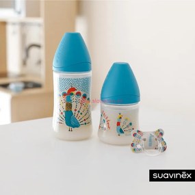SUAVINEX - fľaša Guľatý c. silikón 150 ml - modrý páv