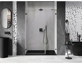 Mexen Lunar-B, Otočné ľavé sprchové dvere 150 cm, 8mm číre sklo, grafitový profil, 832S-150-050-95-00-L